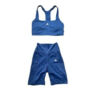 Adidas Blue Aeroready Power Impact Sport Bra + Legging Short in Athletic Set XS